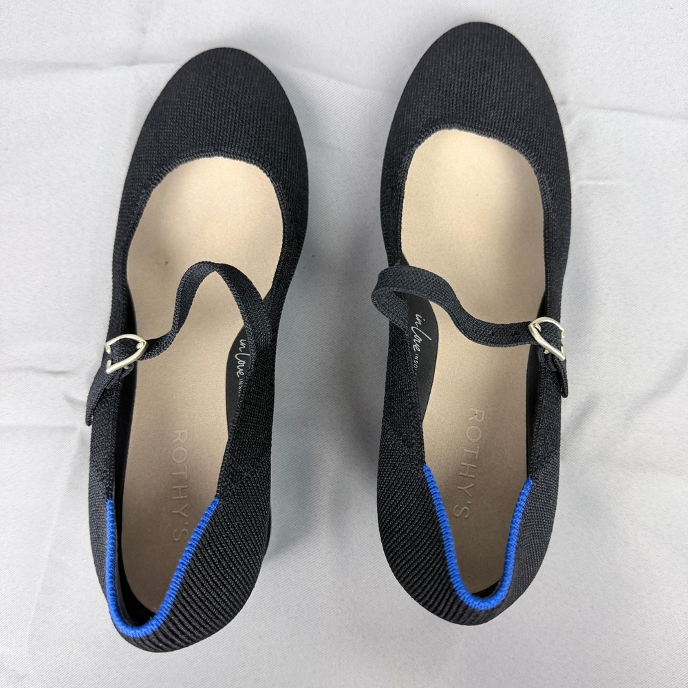 Rothys The Mary Jane Block Heel Black Solid Knit Shoes W8.5 223-001 - Picture 7 of 11